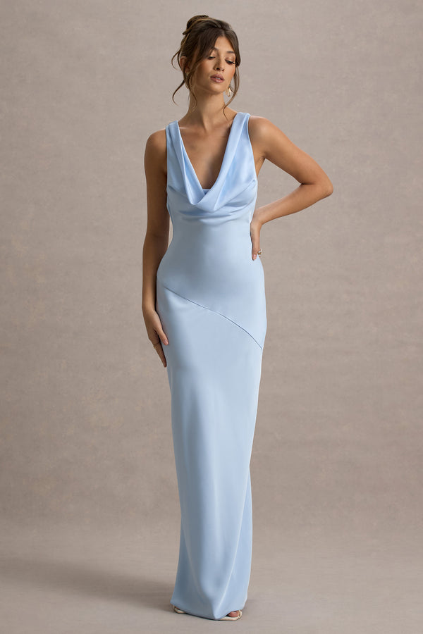 club l Alesso Powder Blue Satin Cowl-Neck Maxi Dress