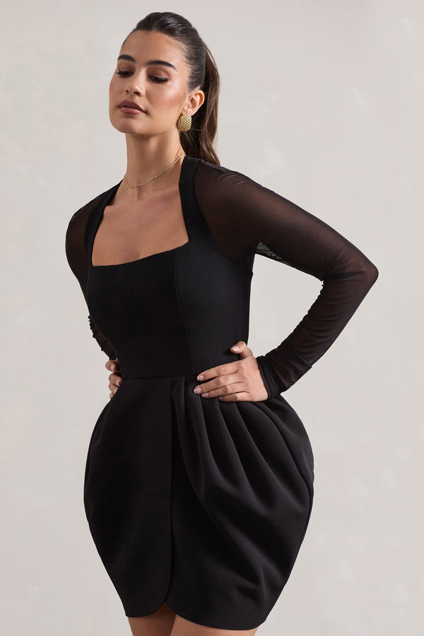 Club L Alto Black Square-Neck Mini Dress With Puff Skirt