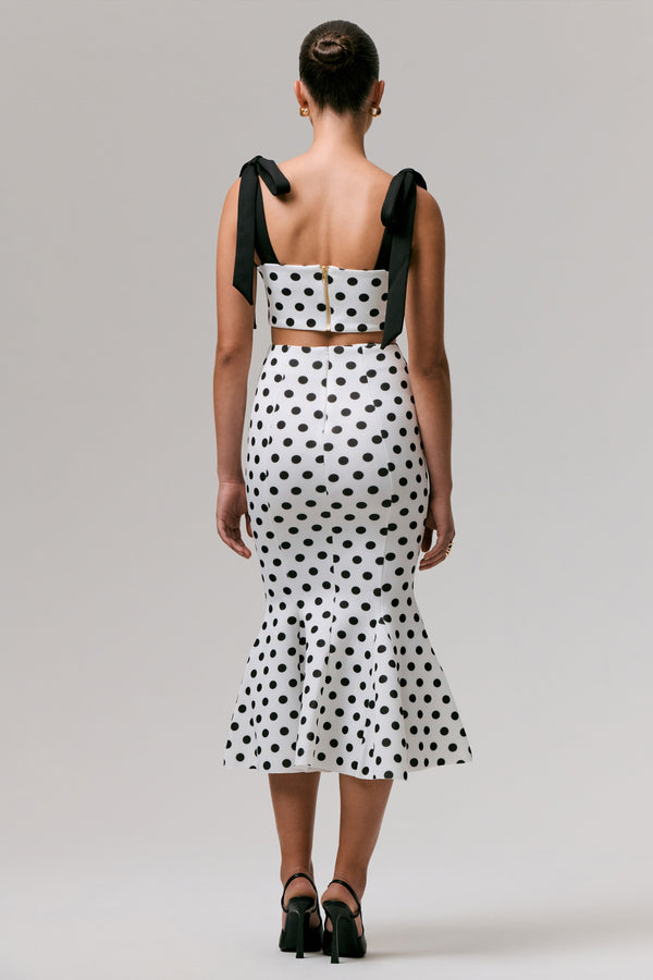 Club L Amadea Black & White Polka Dot Fishtail Midi Skirt