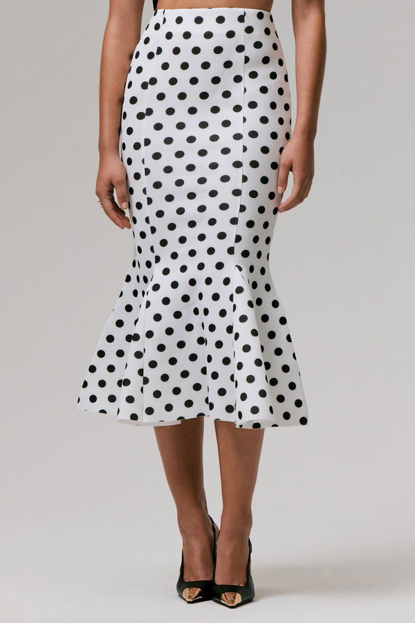 Club L Amadea Black & White Polka Dot Fishtail Midi Skirt