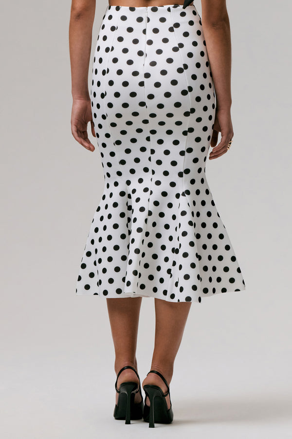 Club L Amadea Black & White Polka Dot Fishtail Midi Skirt
