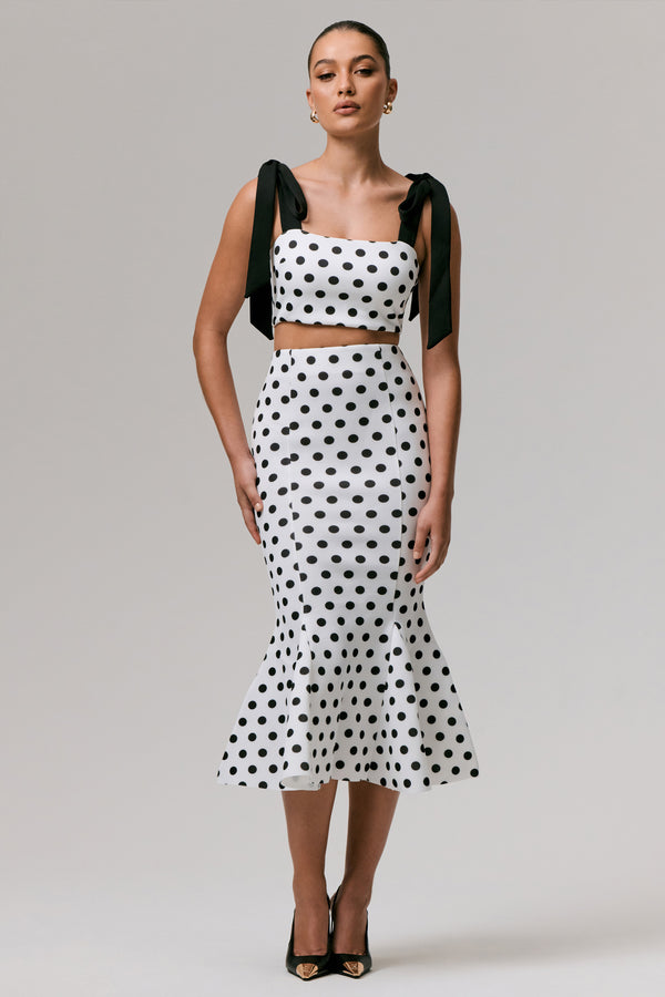 club l Amadea Black & White Polka Dot Fishtail Midi Skirt