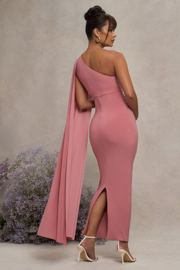 Club L Amaryllis Blush Pink Maternity One Shoulder Maxi Dress With Cape Sleeve