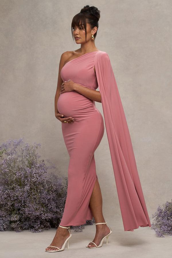 Club L Amaryllis Blush Pink Maternity One Shoulder Maxi Dress With Cape Sleeve