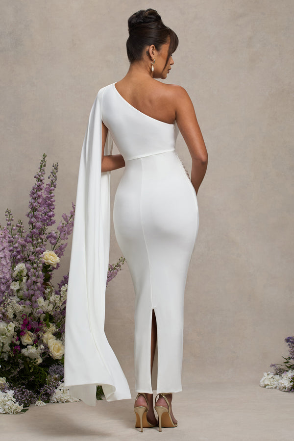 Club L Amaryllis White Maternity One Shoulder Maxi Dress With Cape Sleeve