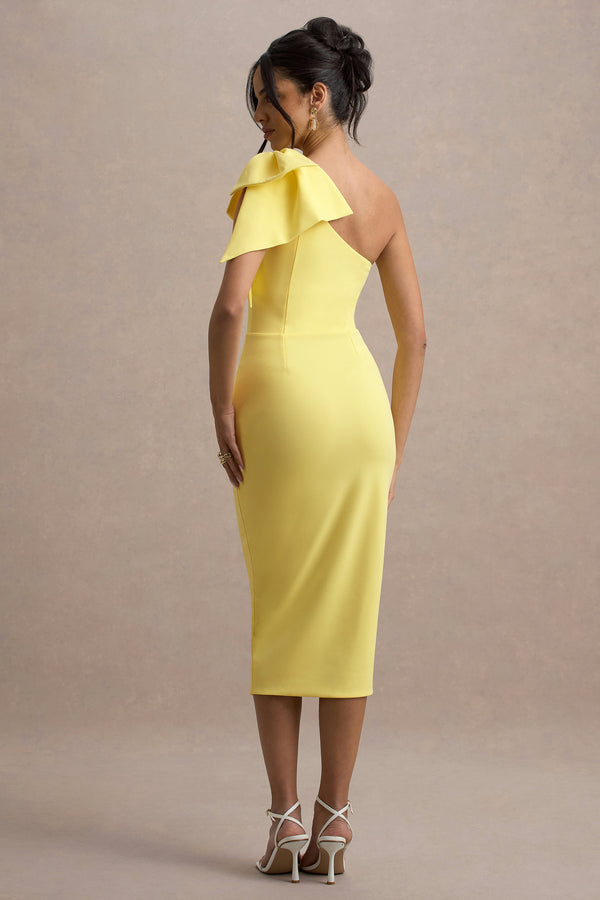 Club L Ambretta Lemon One-Shoulder Midi Dress With Bow