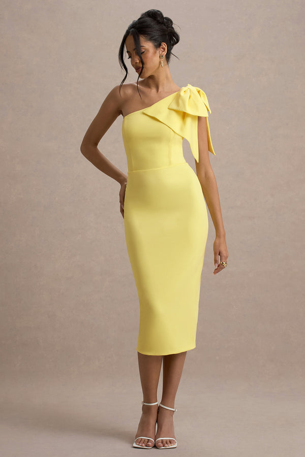 Club L Ambretta Lemon One-Shoulder Midi Dress With Bow