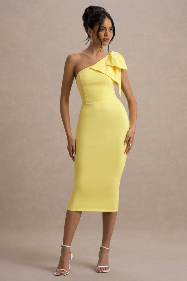 club l Ambretta Lemon One-Shoulder Midi Dress With Bow