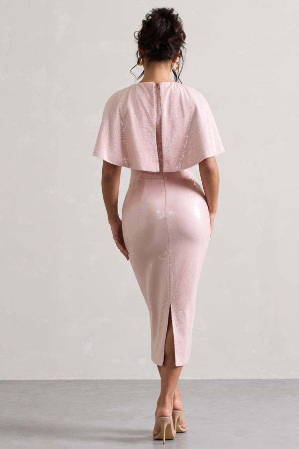 Club L Amelie Pastel Pink Sequin Midi Dress With Cape