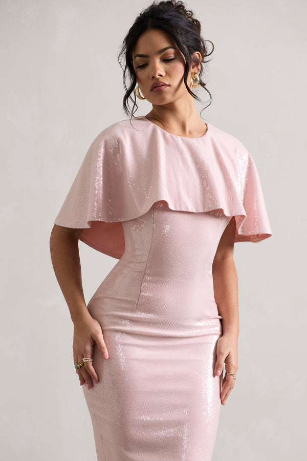 Club L Amelie Pastel Pink Sequin Midi Dress With Cape