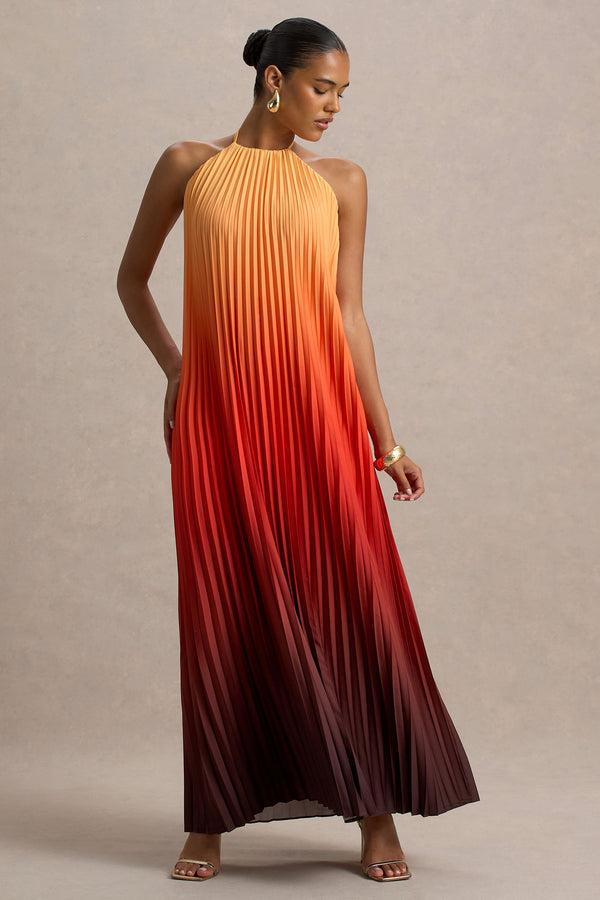 Club L Anacapri Orange Ombre Halter-Neck Backless Maxi Dress