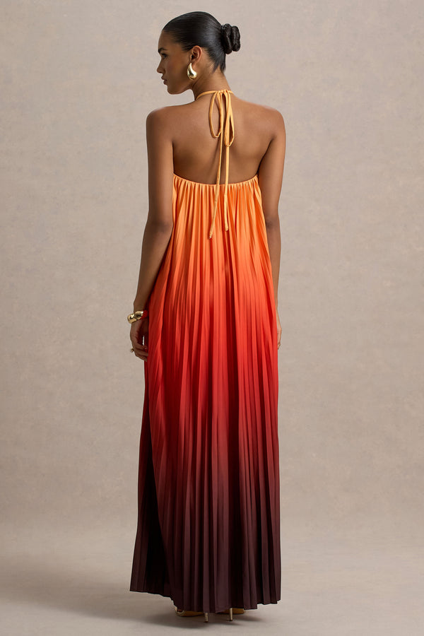Club L Anacapri Orange Ombre Halter-Neck Backless Maxi Dress