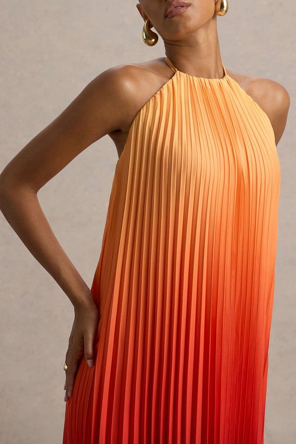 Club L Anacapri Orange Ombre Halter-Neck Backless Maxi Dress