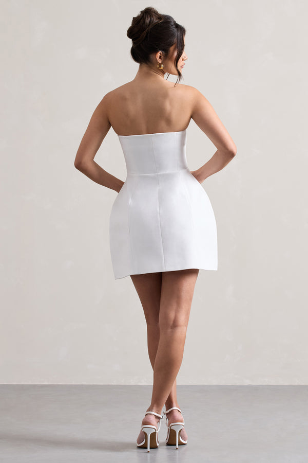 Club L Anniston White Bandeau Tailored Buttoned Mini Dress