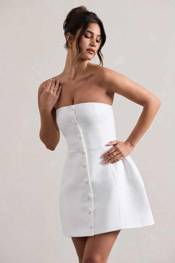 Club L Anniston White Bandeau Tailored Buttoned Mini Dress