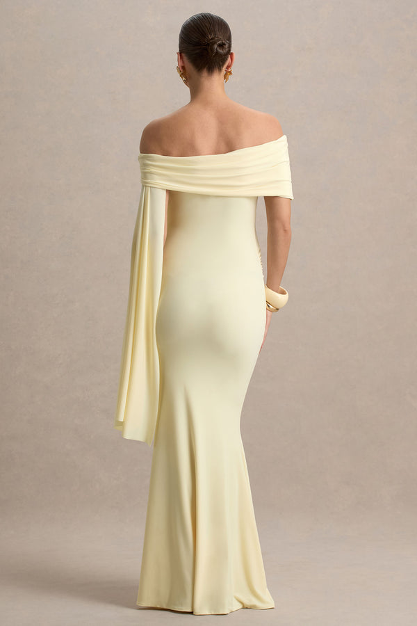 Club L Aquila Lemon Bardot Maternity Maxi Dress With Drape Sleeve