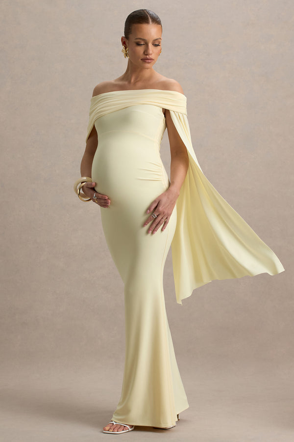 Club L Aquila Lemon Bardot Maternity Maxi Dress With Drape Sleeve