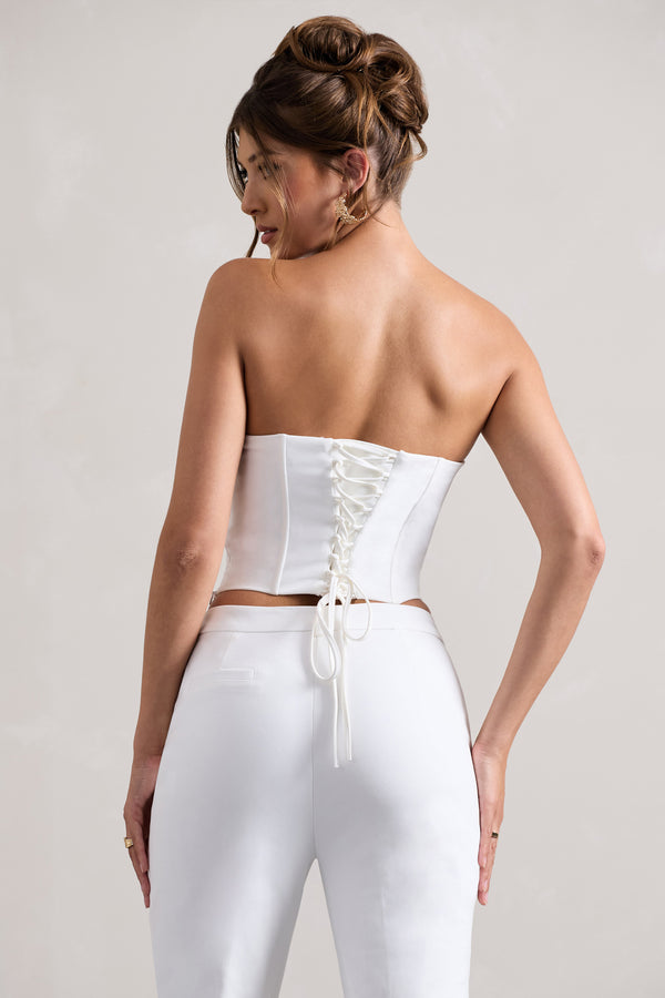 Club L Aubriella White Strapless Lace-Up Corset Top