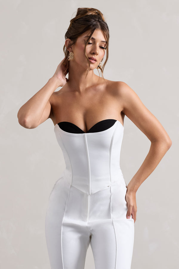 Club L Aubriella White Strapless Lace-Up Corset Top