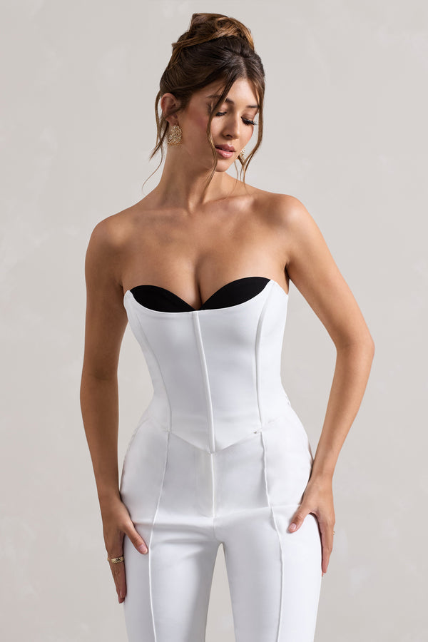club l Aubriella White Strapless Lace-Up Corset Top