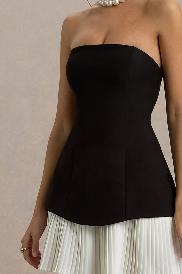 Club L Autumn Black & White Bandeau Mini Dress With Pleats