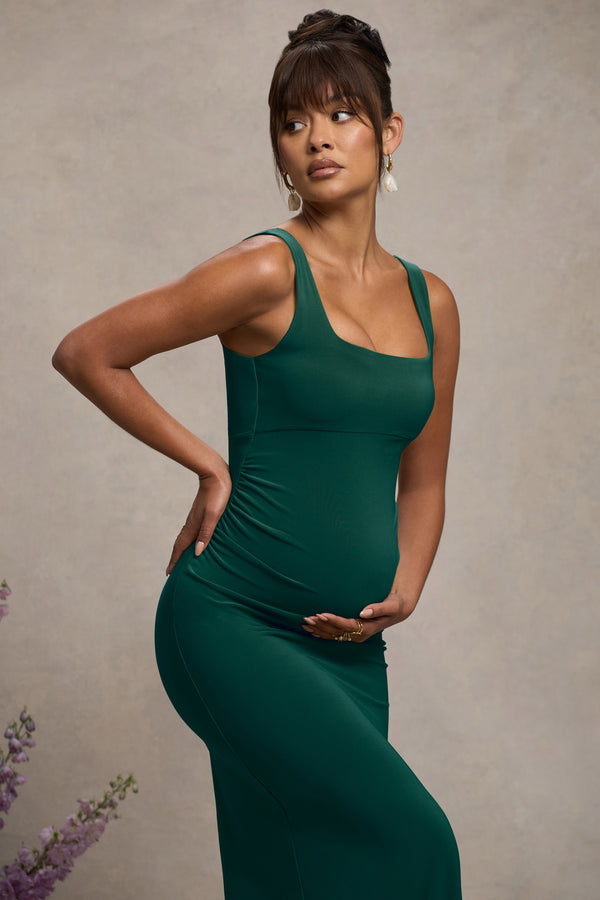 Club L Avril Bottle Green Square Neck Maternity Maxi Dress With Split