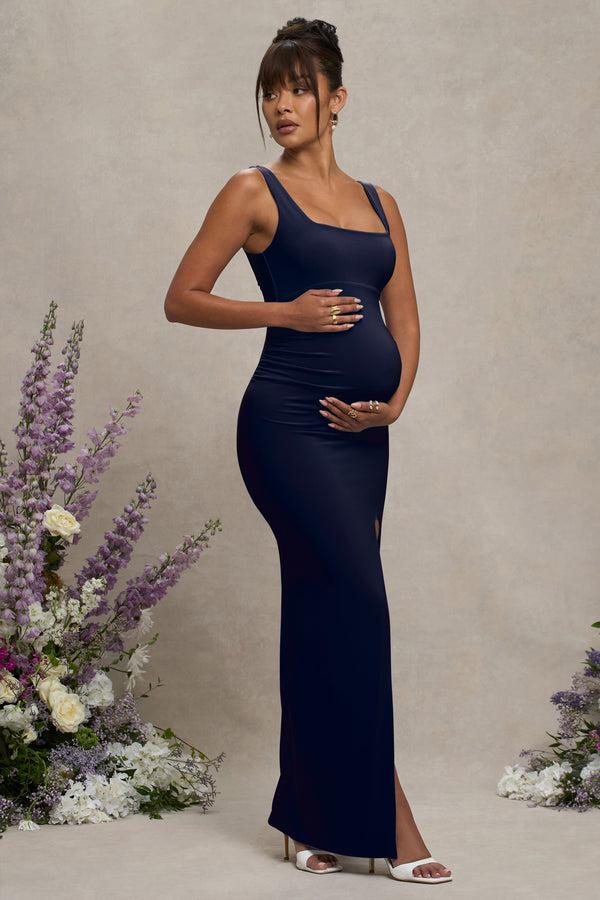 Club L Avril Navy Square Neck Maternity Maxi Dress With Split