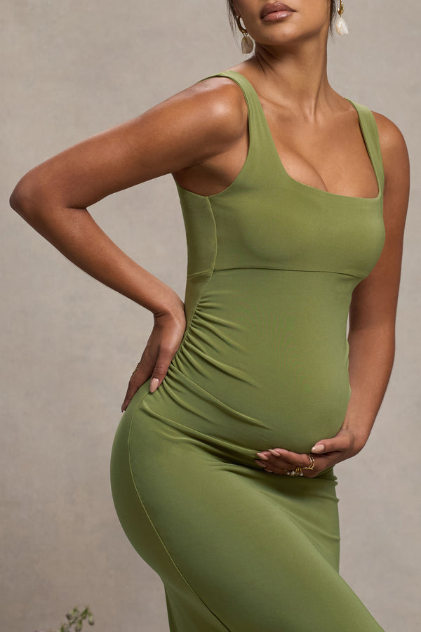 Club L Avril Olive Square Neck Maternity Maxi Dress With Split