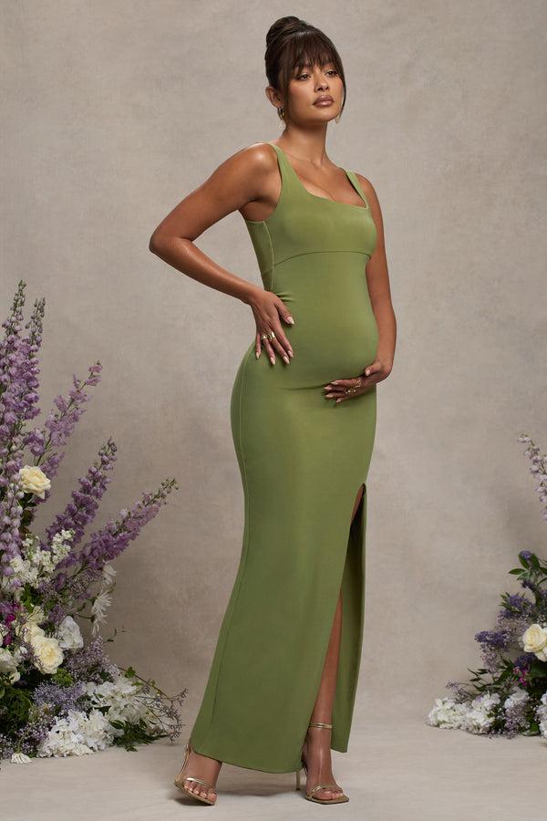 Club L Avril Olive Square Neck Maternity Maxi Dress With Split