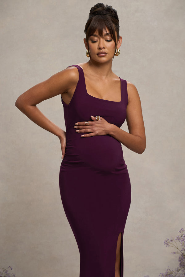Club L Avril Plum Square Neck Maternity Maxi Dress With Split