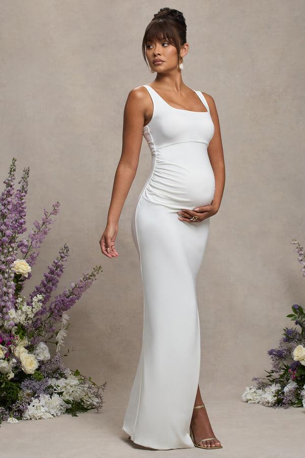 Club L Avril White Square Neck Maternity Maxi Dress With Split