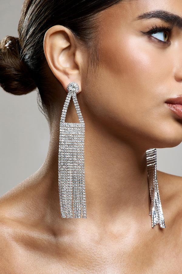 Club L Balance Silver Diamante Statement Tassel Earrings