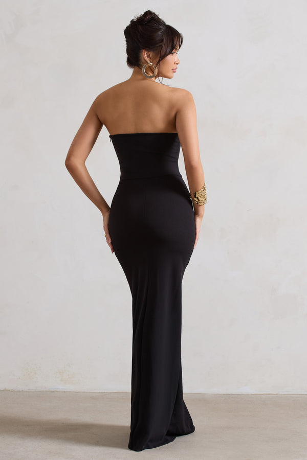 Club L Belle Of The Ball Black Bandeau Maxi Dress With Split Hem