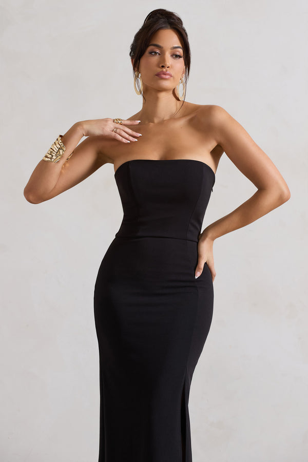 Club L Belle Of The Ball Black Bandeau Maxi Dress With Split Hem