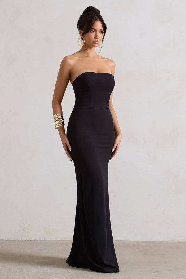 Club L Belle Of The Ball Black Bandeau Maxi Dress With Split Hem