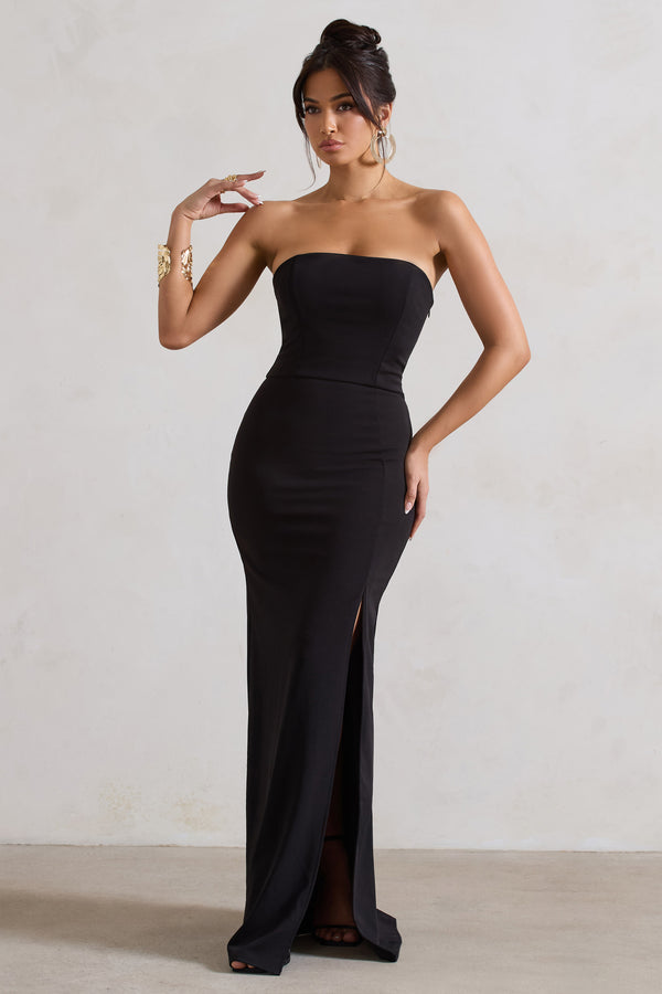 club l Belle of The Ball Black Bandeau Maxi Dress With Split Hem
