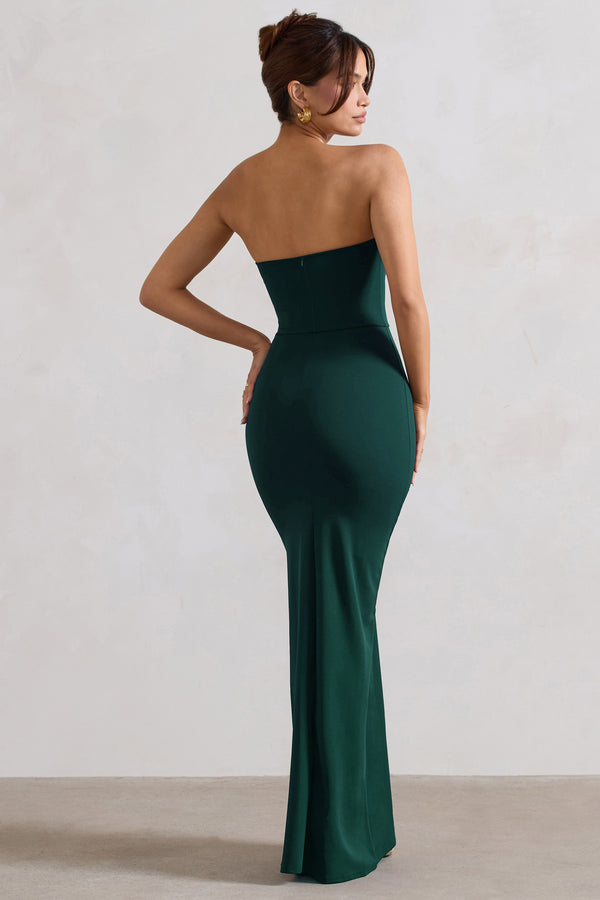 Club L Belle Of The Ball Bottle Green Bandeau Maxi Dress With Split Hem