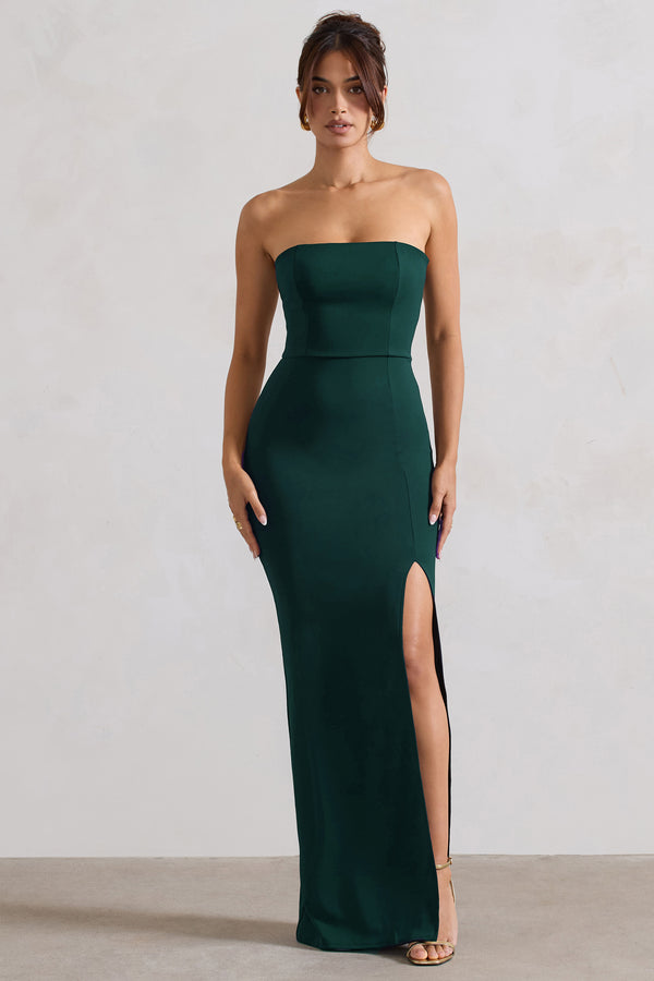 club l Belle of The Ball Bottle Green Bandeau Maxi Dress With Split Hem