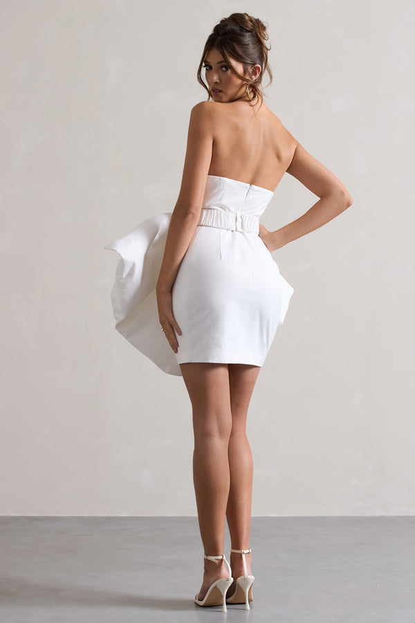 Club L Bladen Cream Bandeau Mini Dress With Detachable Bow Skirt