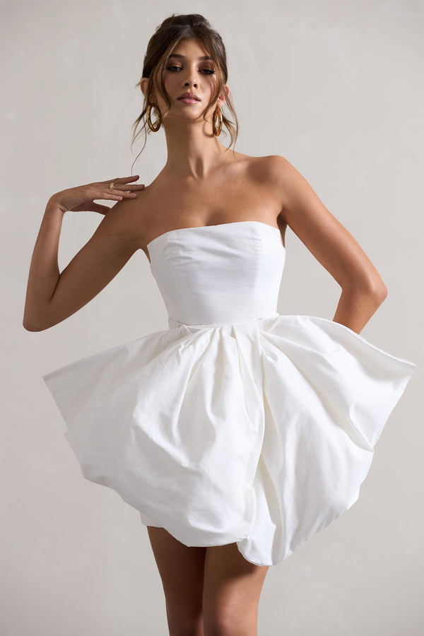 Club L Bladen Cream Bandeau Mini Dress With Detachable Bow Skirt