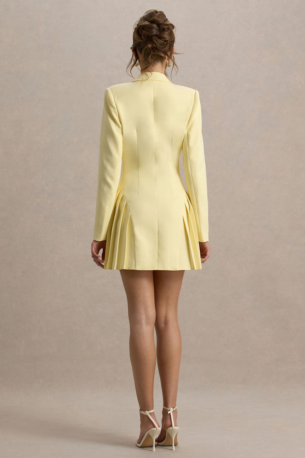 Club L Blossoming Lemon Plunge-Neck Tailored Mini Dress With Pleating