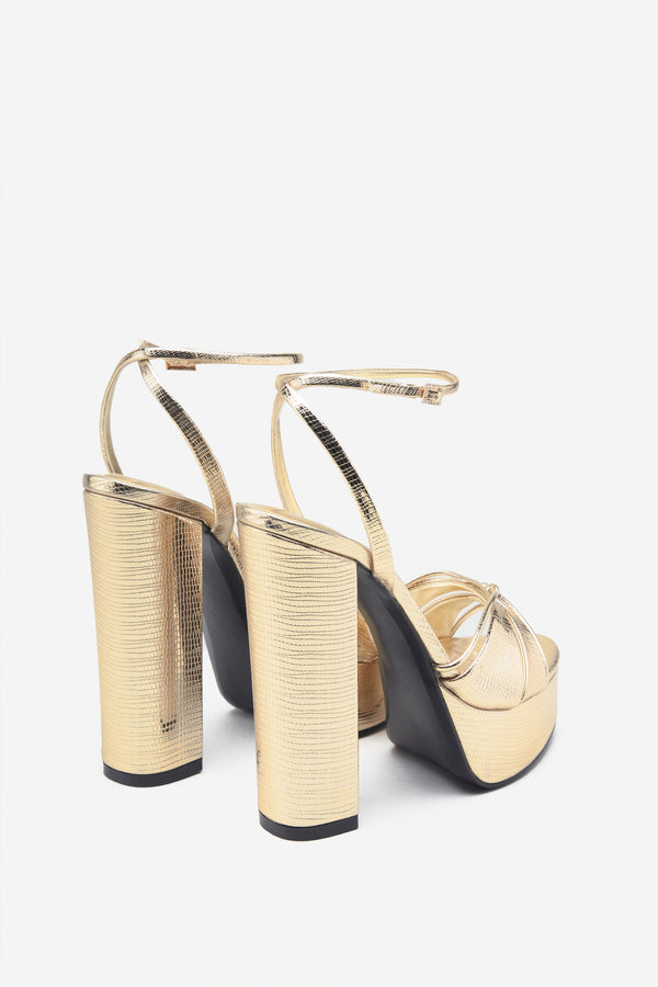 Club L Bold Soul Gold Reptile Strappy Heeled Platform Sandals