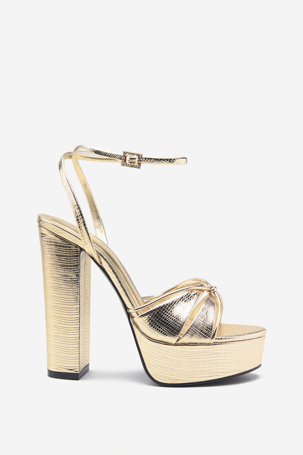 club l Bold Soul Gold Reptile Strappy Heeled Platform Sandals