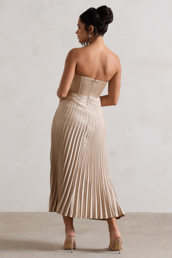 Club L Bordeaux Champagne Satin Corset Style Midi Dress