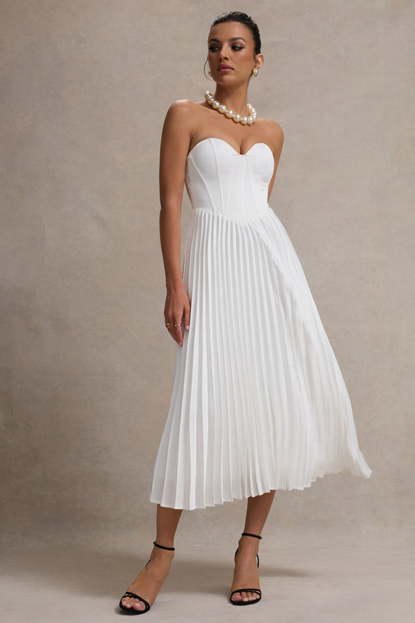 Club L Bordeaux Cream Satin Corset Style Midi Dress