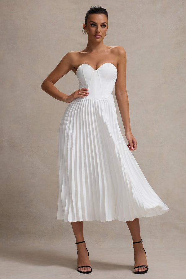 club l Bordeaux Cream Satin Corset Style Midi Dress