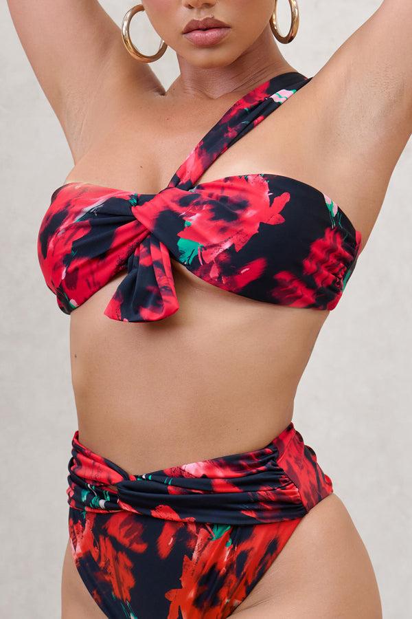 Club L Bowline Multi Print One Shoulder Knotted Bikini Top
