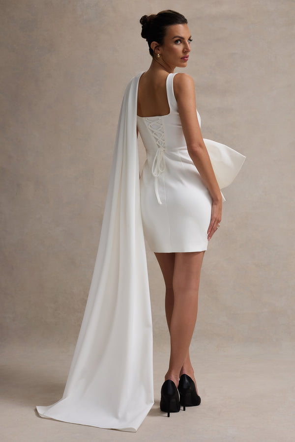 Club L Brulee Cream Scoop-Neck Sash Mini Dress With Bow