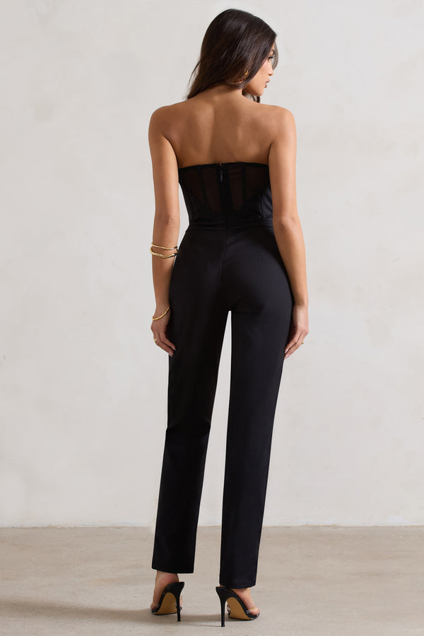 Club L Camden Black Corset Style Tailored Straight-Leg Jumpsuit