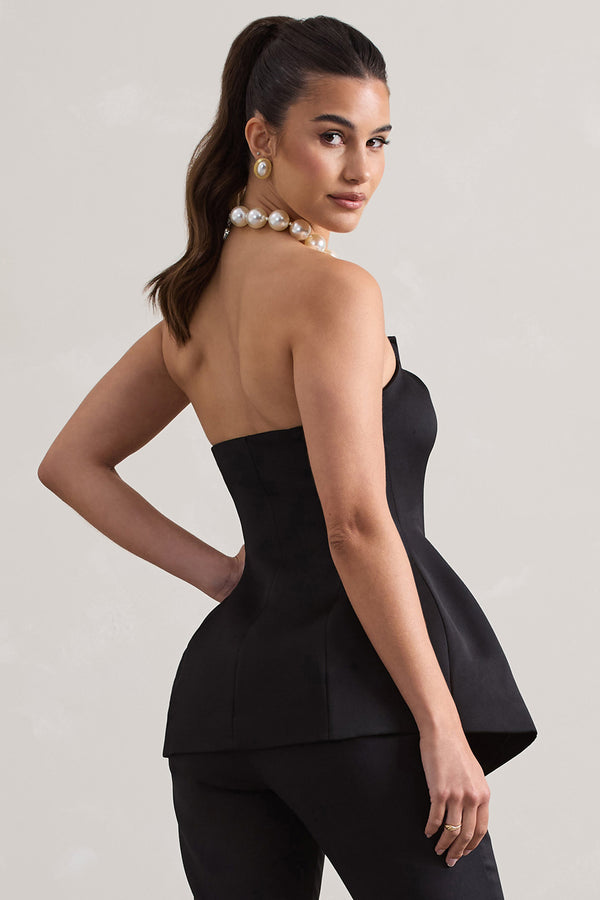 Club L Century Black Satin Strapless Button Front Corset Top